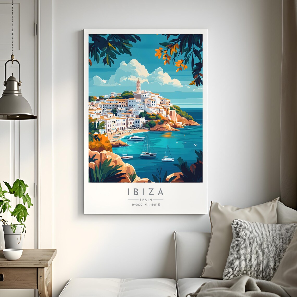 Ibiza Old Town White Buildings Sailboats Spain Travel Poster - Image 2