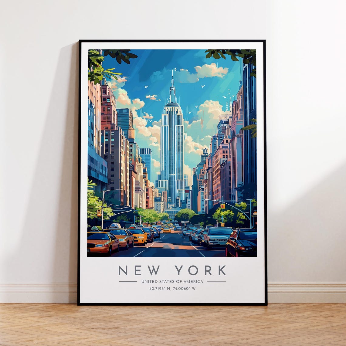 New York Empire State Building Yellow Taxi Avenue Day Poster