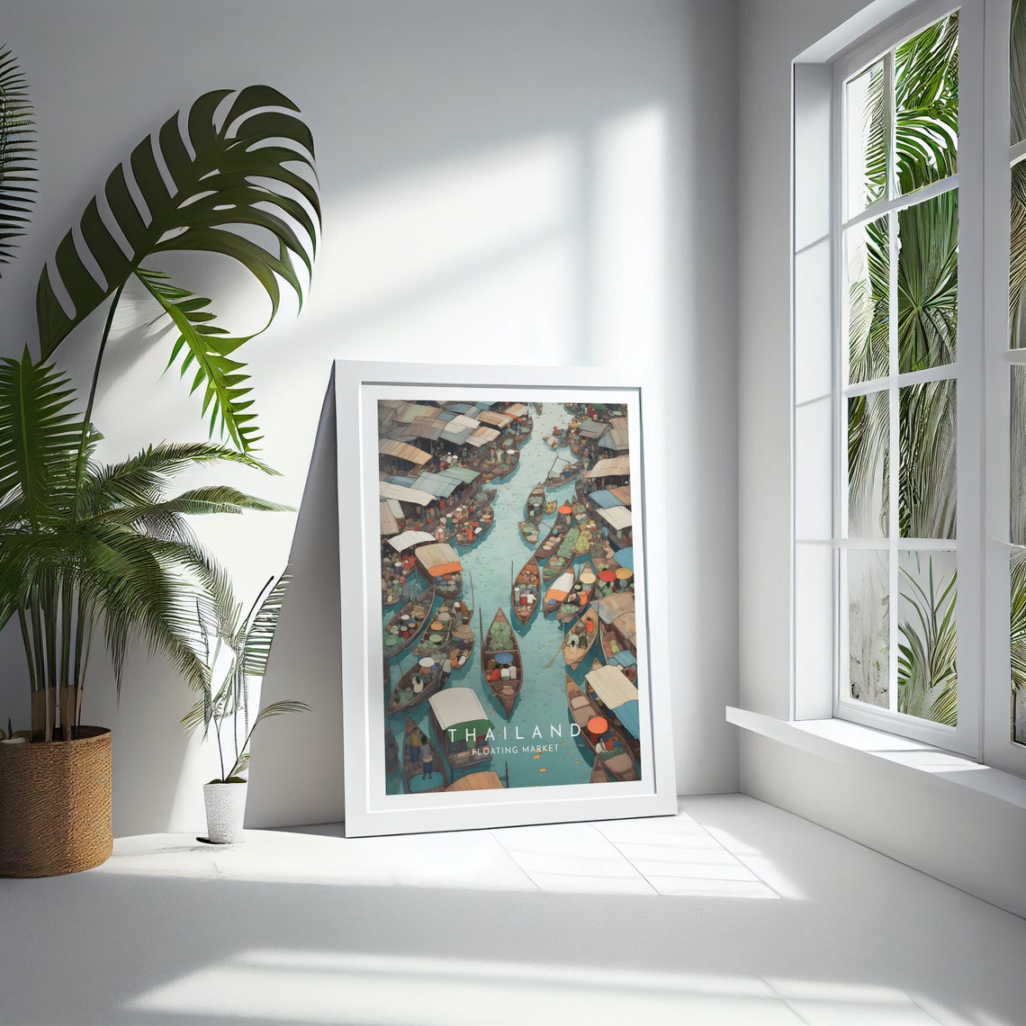 Thailand Floating Market Aerial View Longtail Boats Scene Poster - Image 4