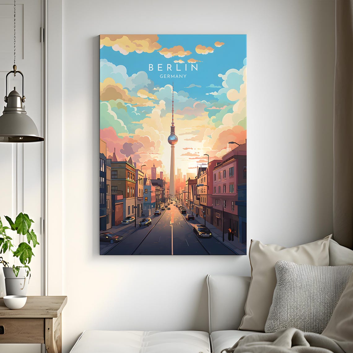 Berlin Germany TV Tower Street Pastel Clouds City View Poster - Image 3