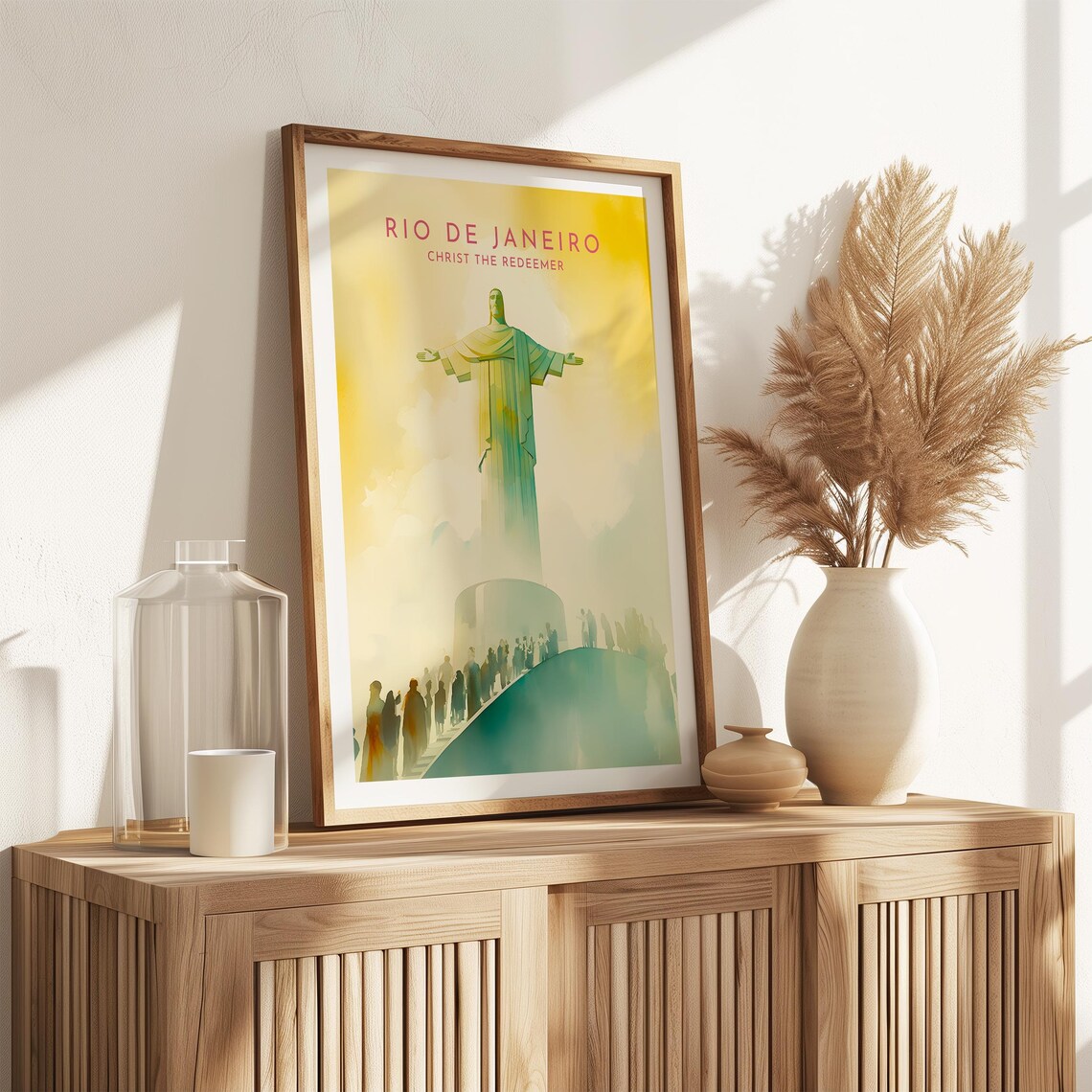 Rio De Janeiro Christ The Redeemer Golden Watercolor Art Poster - Image 2
