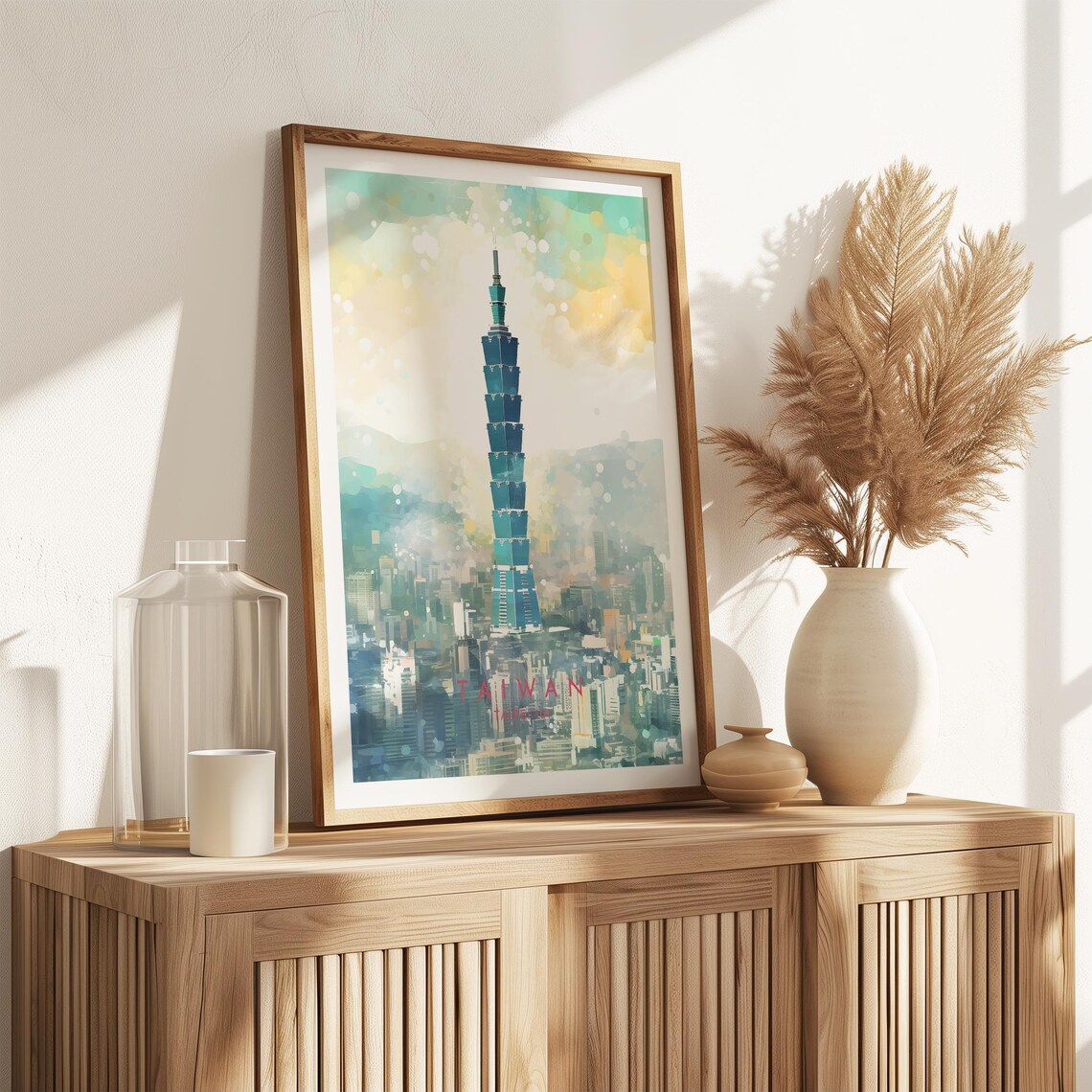 Taipei 101 Taiwan Daytime Skyline Bright Pastel Watercolor Poster - Image 2