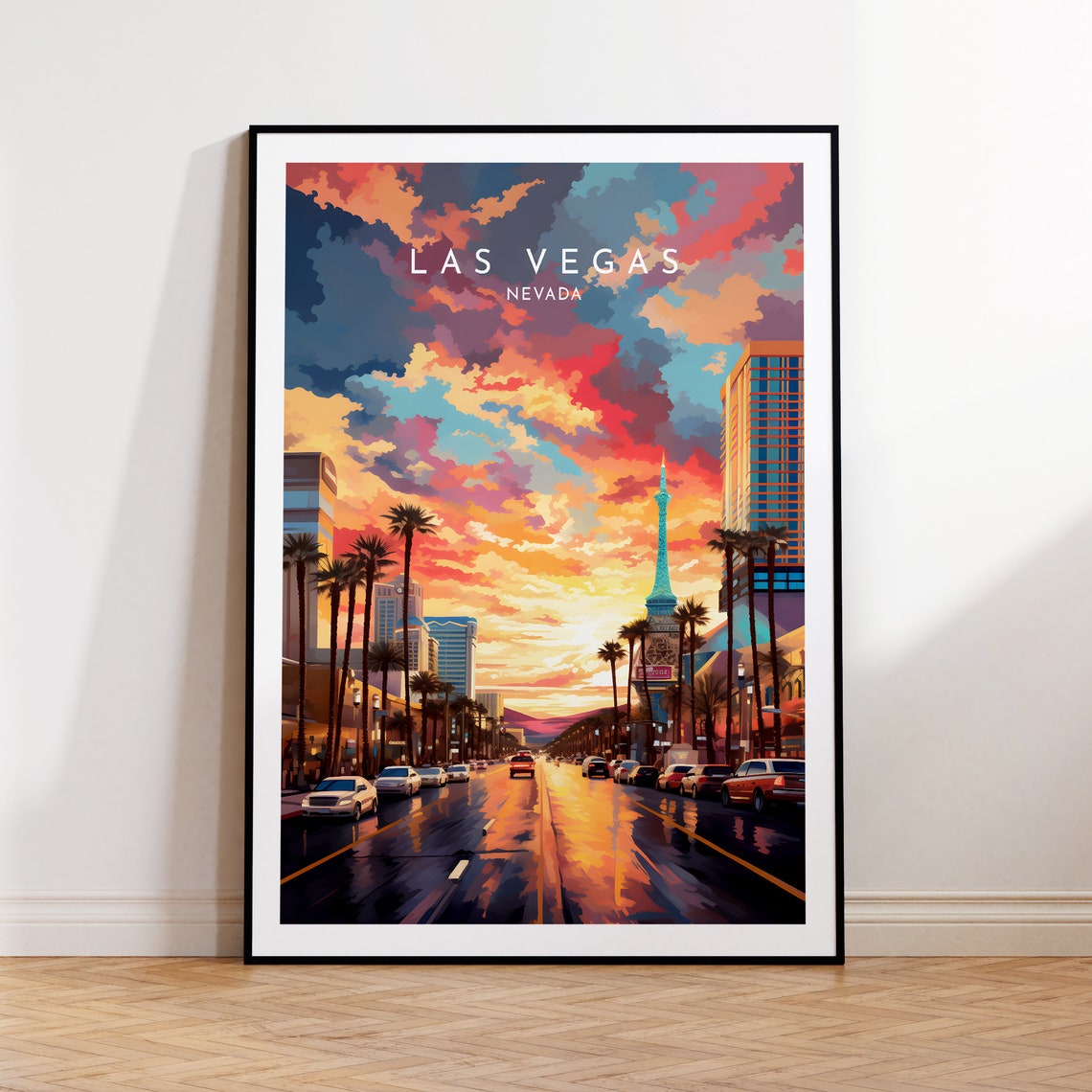 Las Vegas Nevada Sunset Strip Skyline Palm Trees Travel Wall Poster
