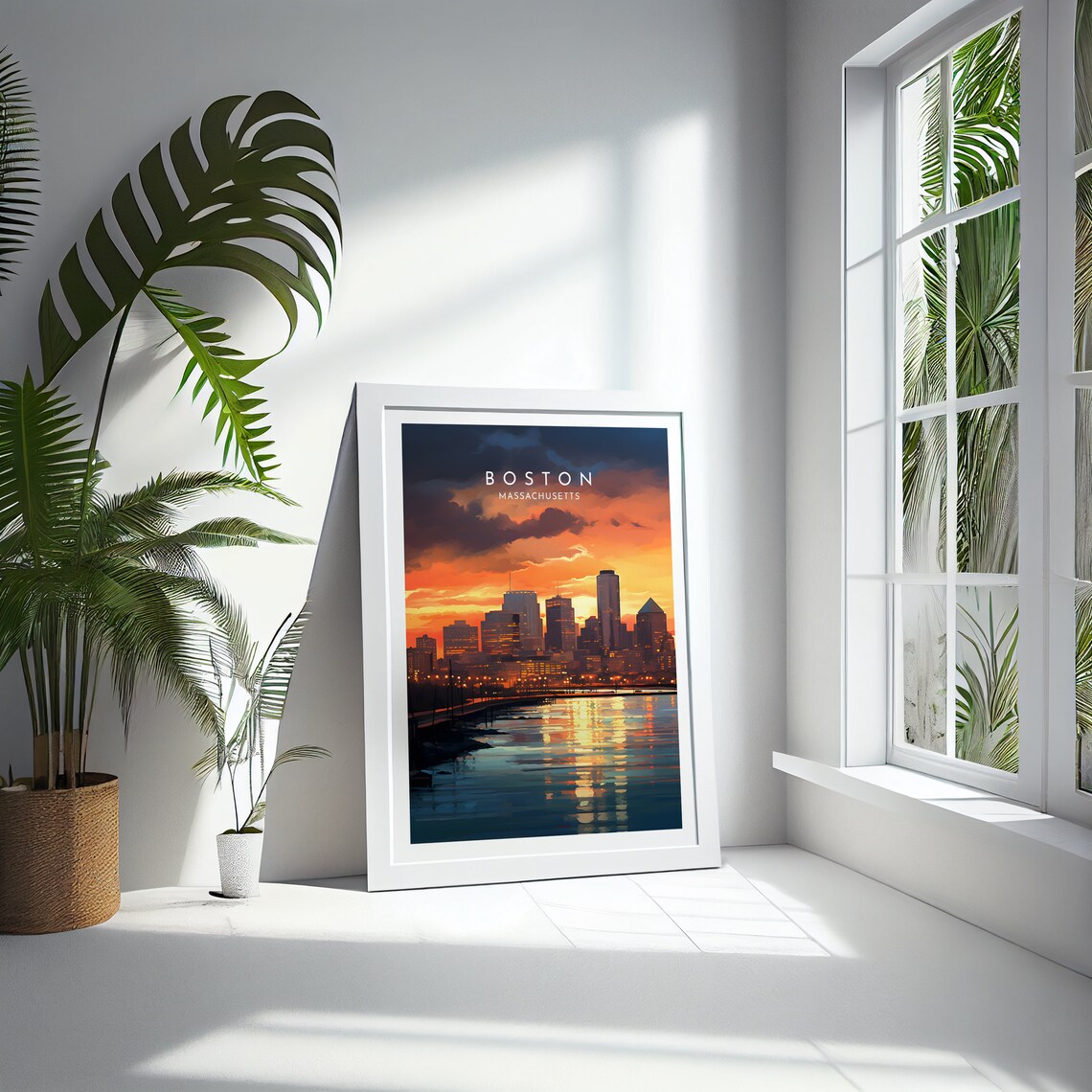 Boston Massachusetts Harbor Skyline Sunset City Travel Poster - Image 4