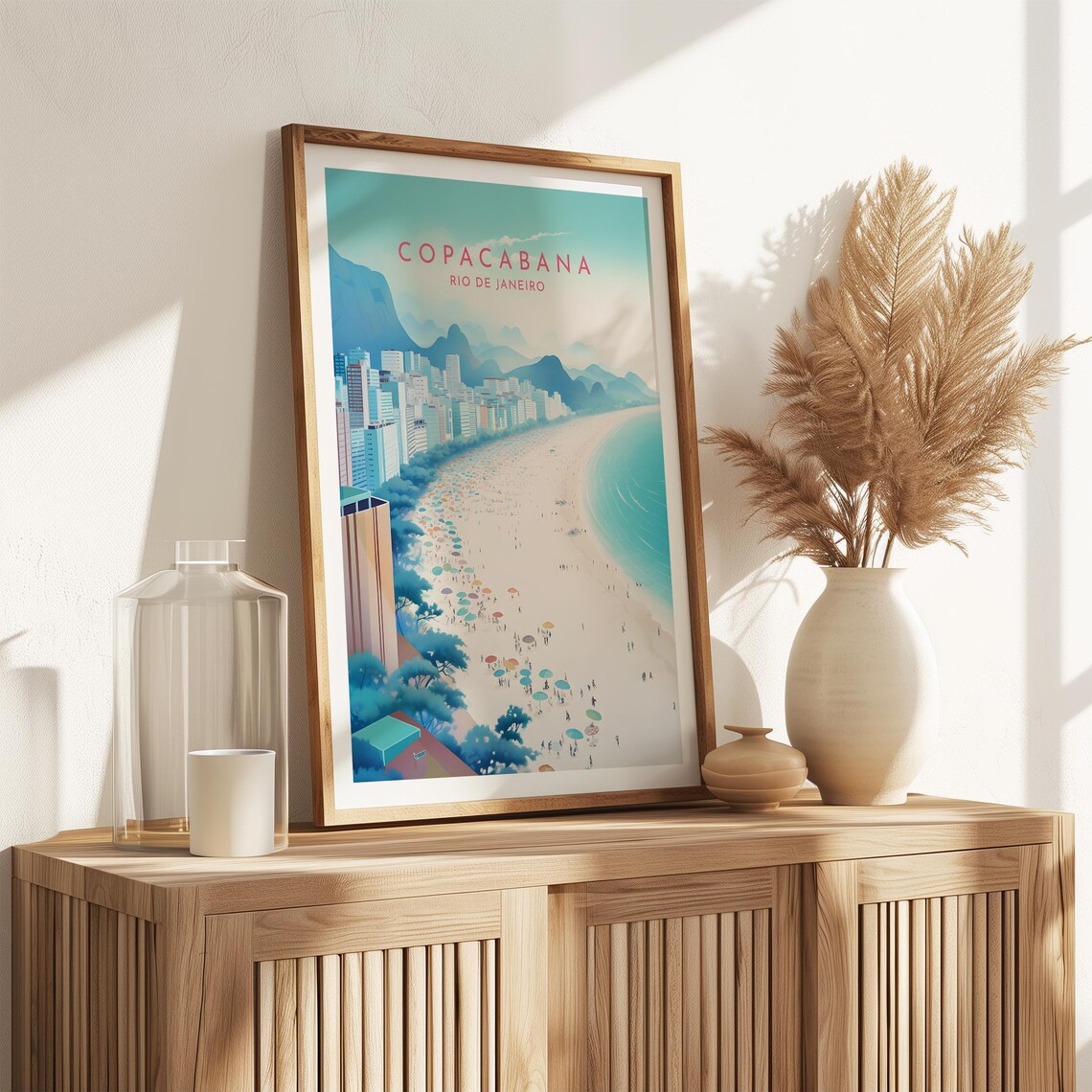Copacabana Rio De Janeiro Beach Umbrellas City Bay View Poster - Image 2