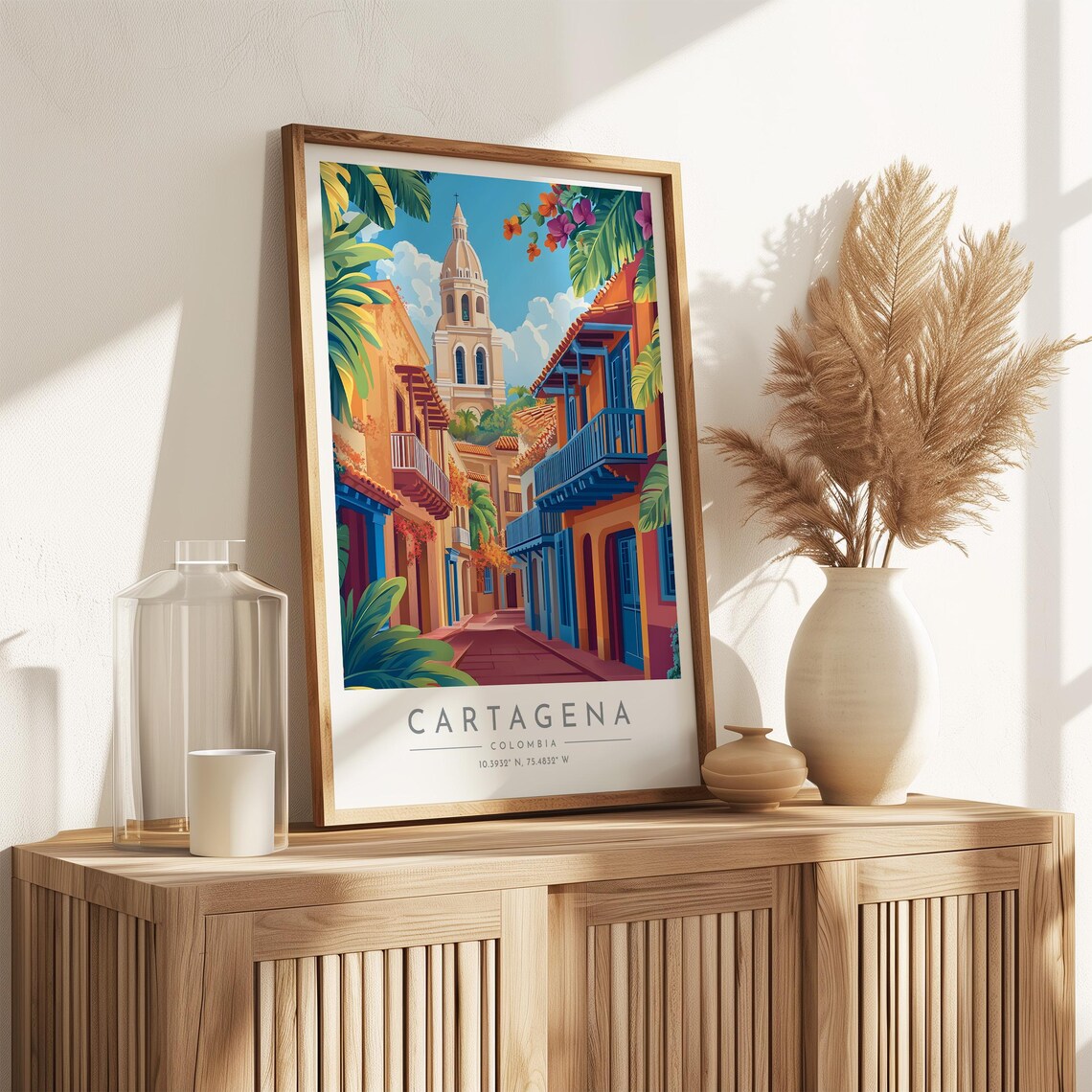 Cartagena Colombia Colonial Street Church Tower Old Town Poster - Image 3