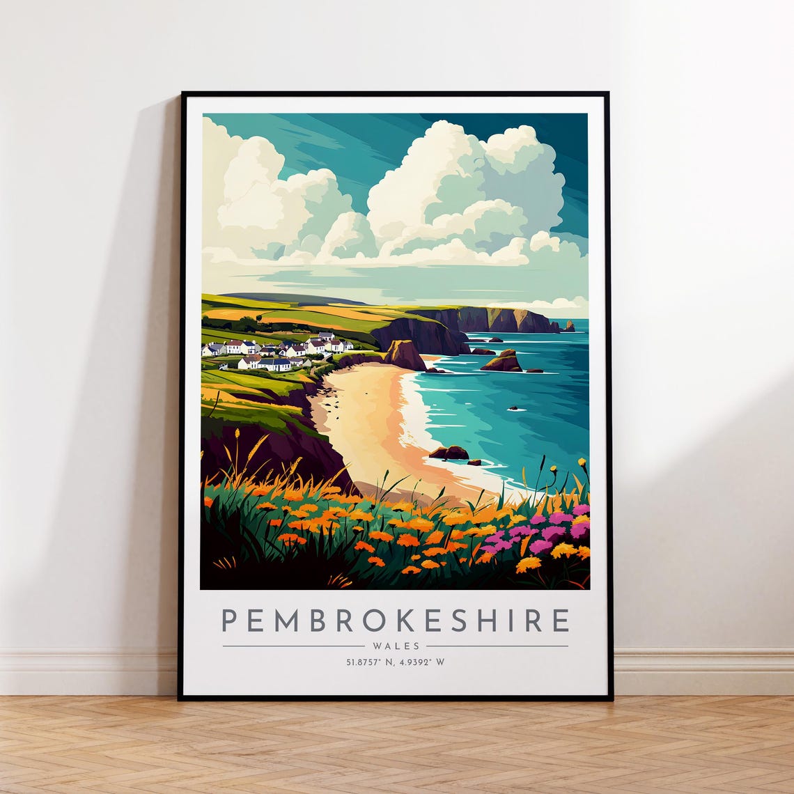 Pembrokeshire Wales Sandy Cove Sea Cliffs Wildflower Coast Poster