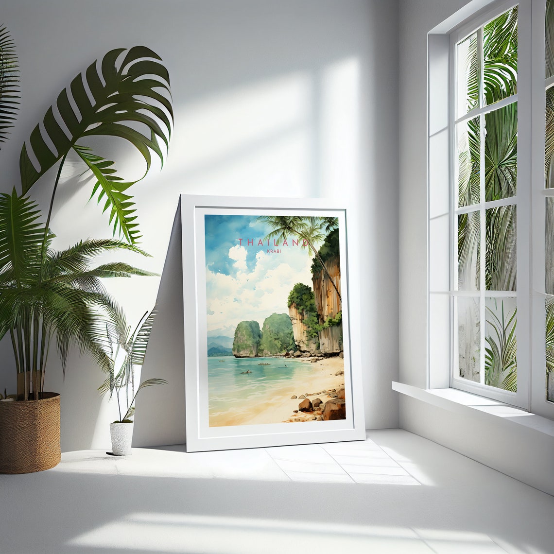 Krabi Thailand Limestone Cliffs Longtail Beach Watercolor Poster - Image 4