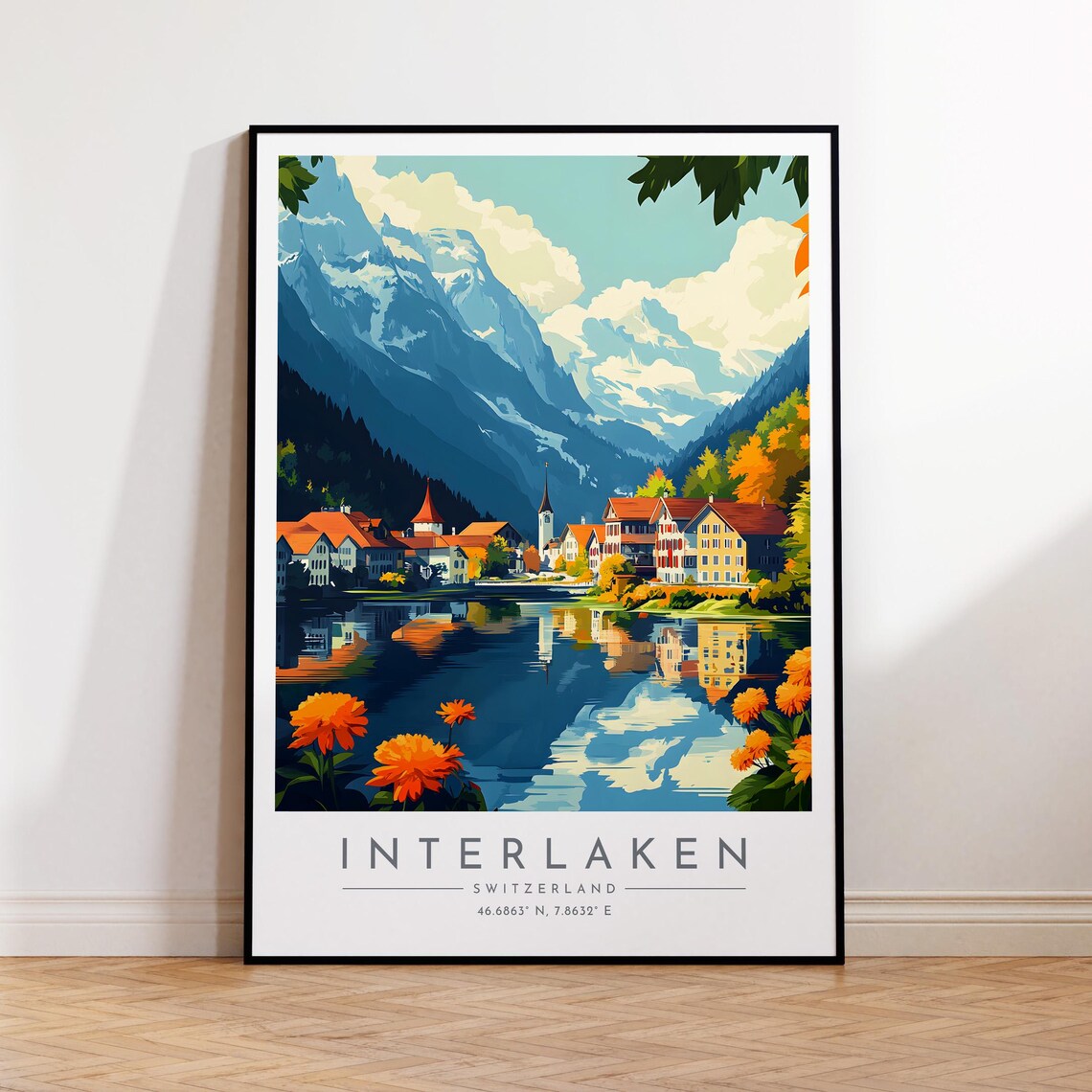 Interlaken Travel Poster, Switzerland Travel Print