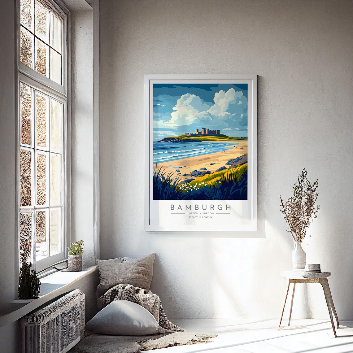Bamburgh Castle Beach Northumberland Coast Sand Dunes View Poster - Image 4