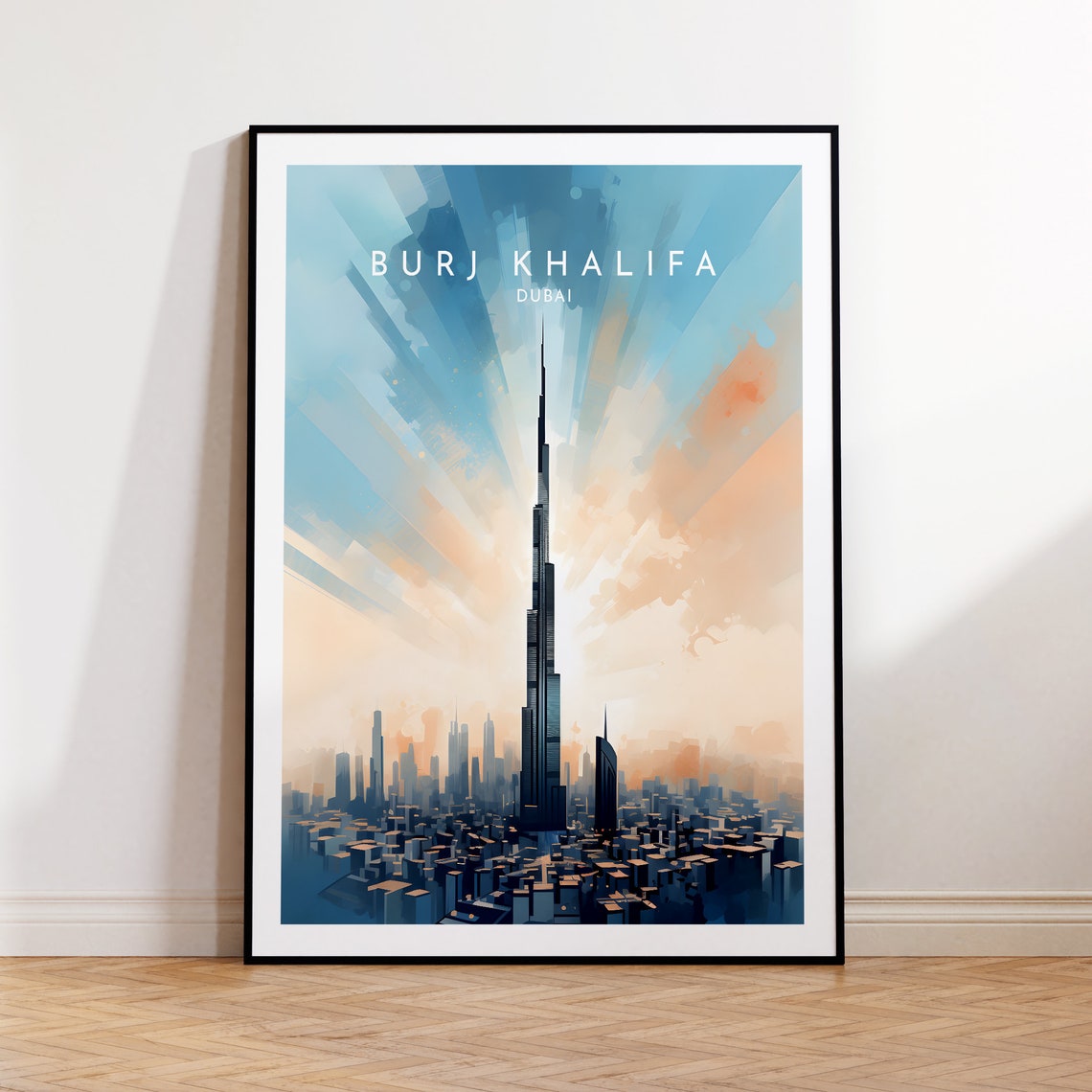 Burj Khalifa Dubai Sunrise Skyline Tower Modern Travel Poster