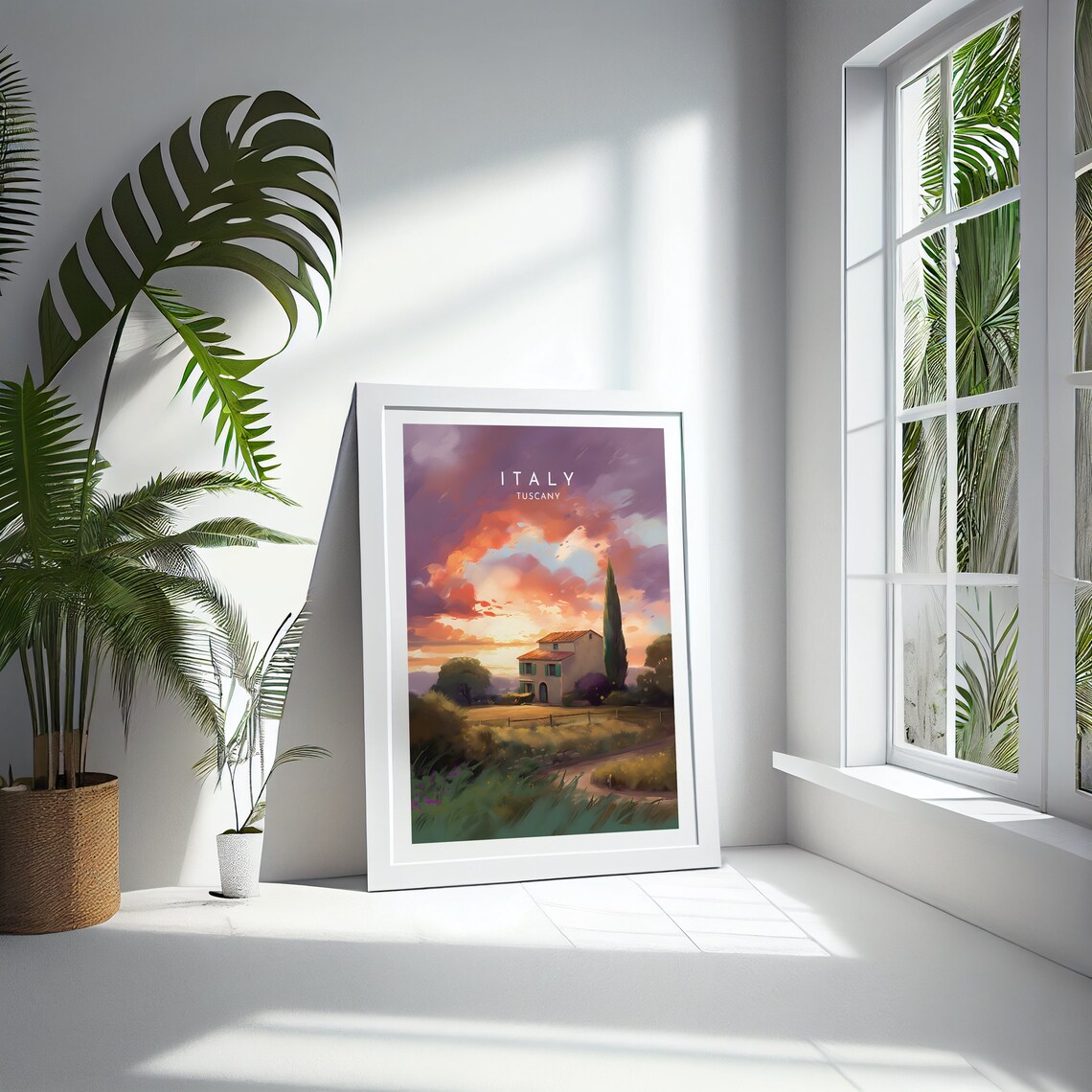 Tuscany Italy Farmhouse Cypress Purple Sunset Countryside Poster - Image 4