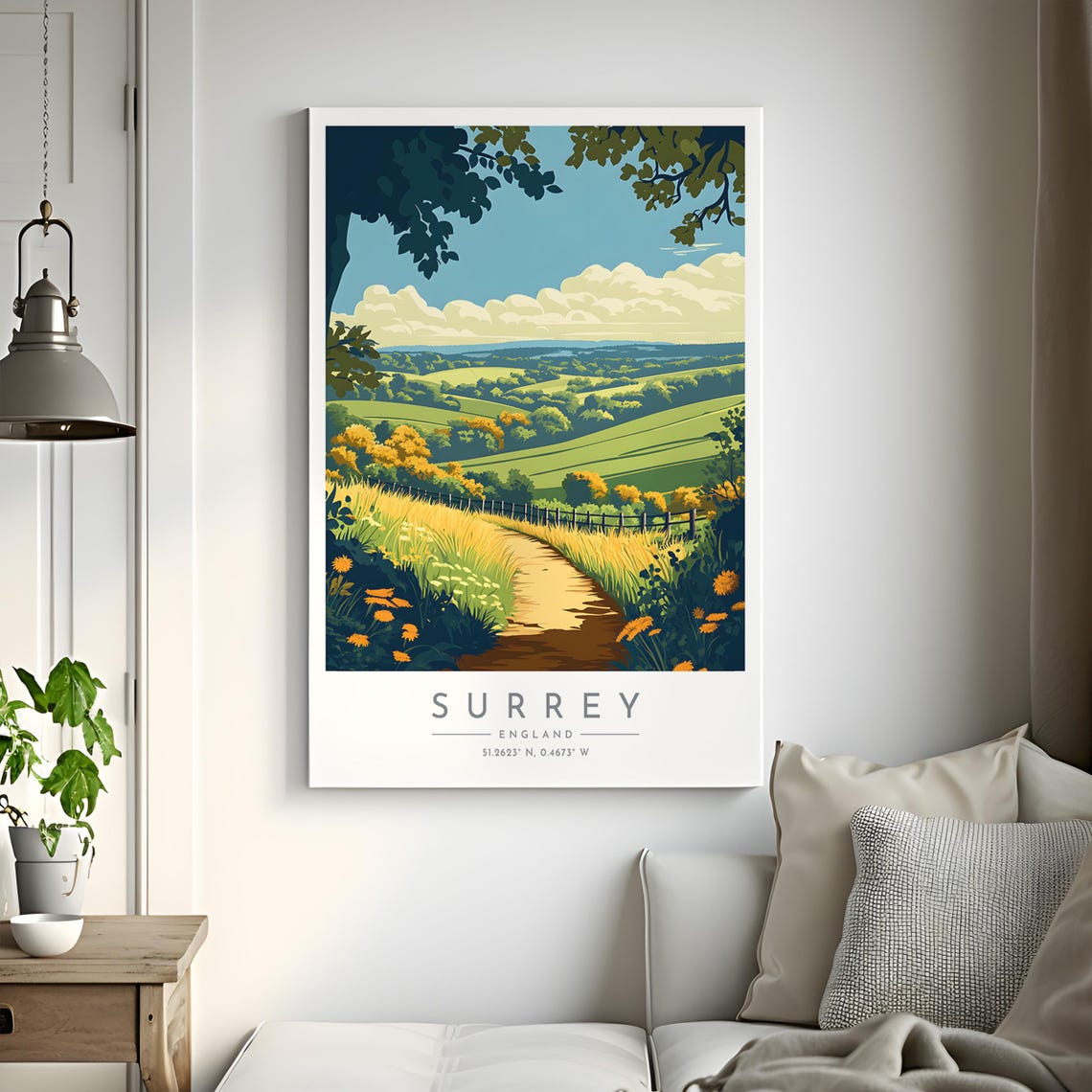 Surrey England Rolling Green Hills Wildflower Footpath Poster - Image 2