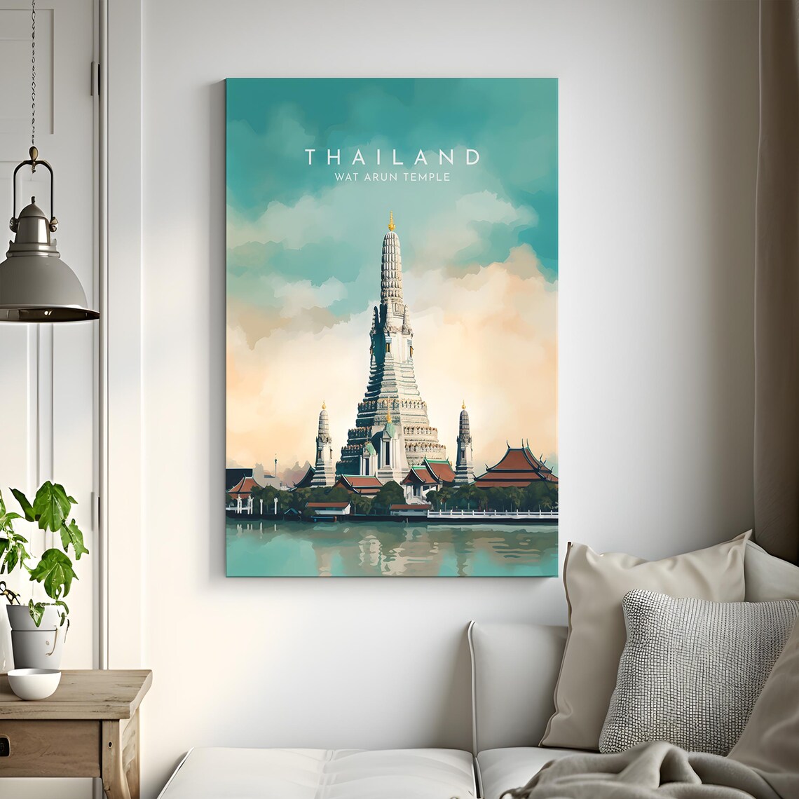 Wat Arun Thailand Riverside Temple Golden Dusk Sky Scene Poster - Image 3