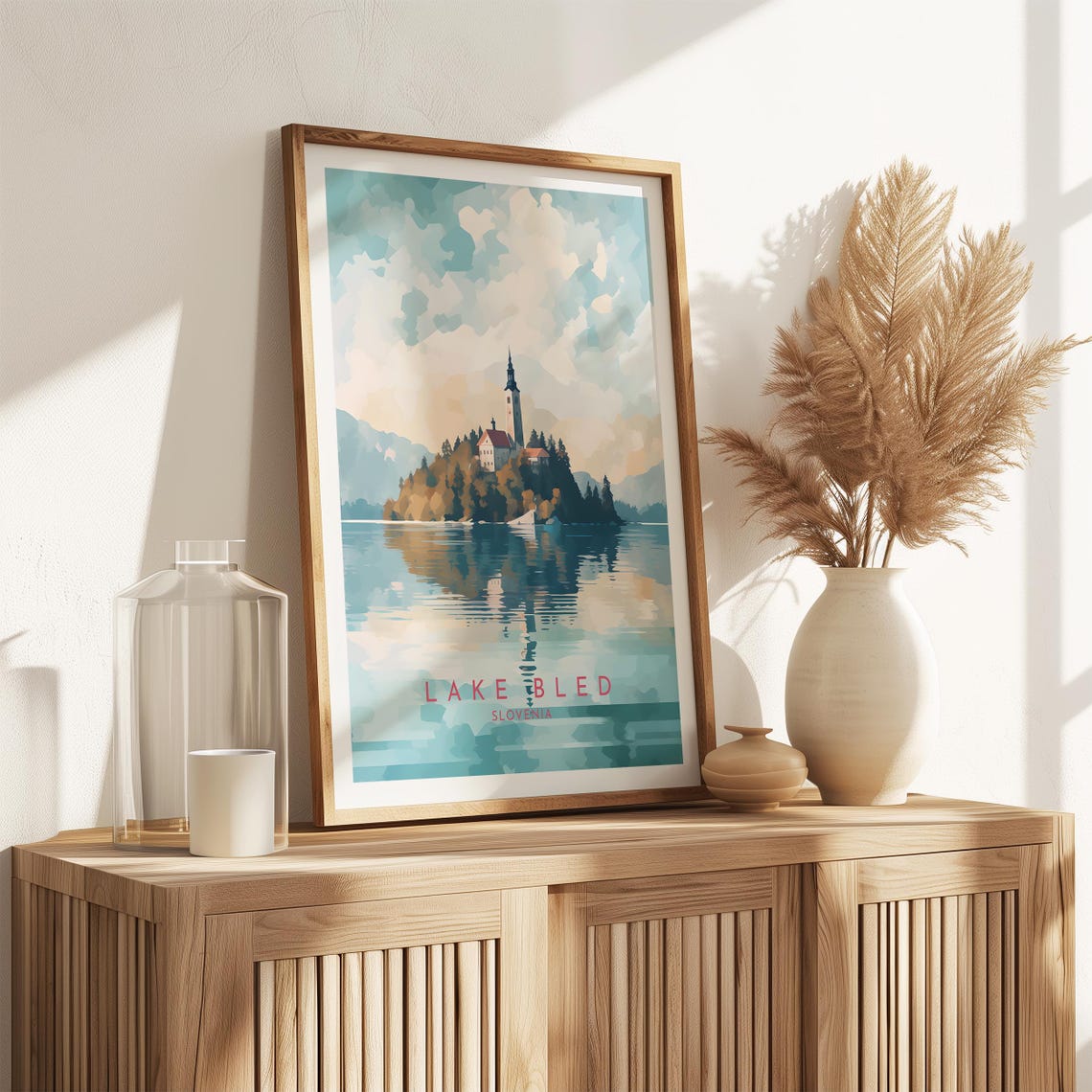 Lake Bled Slovenia Island Church Mountain Reflection Calm Poster - Image 2