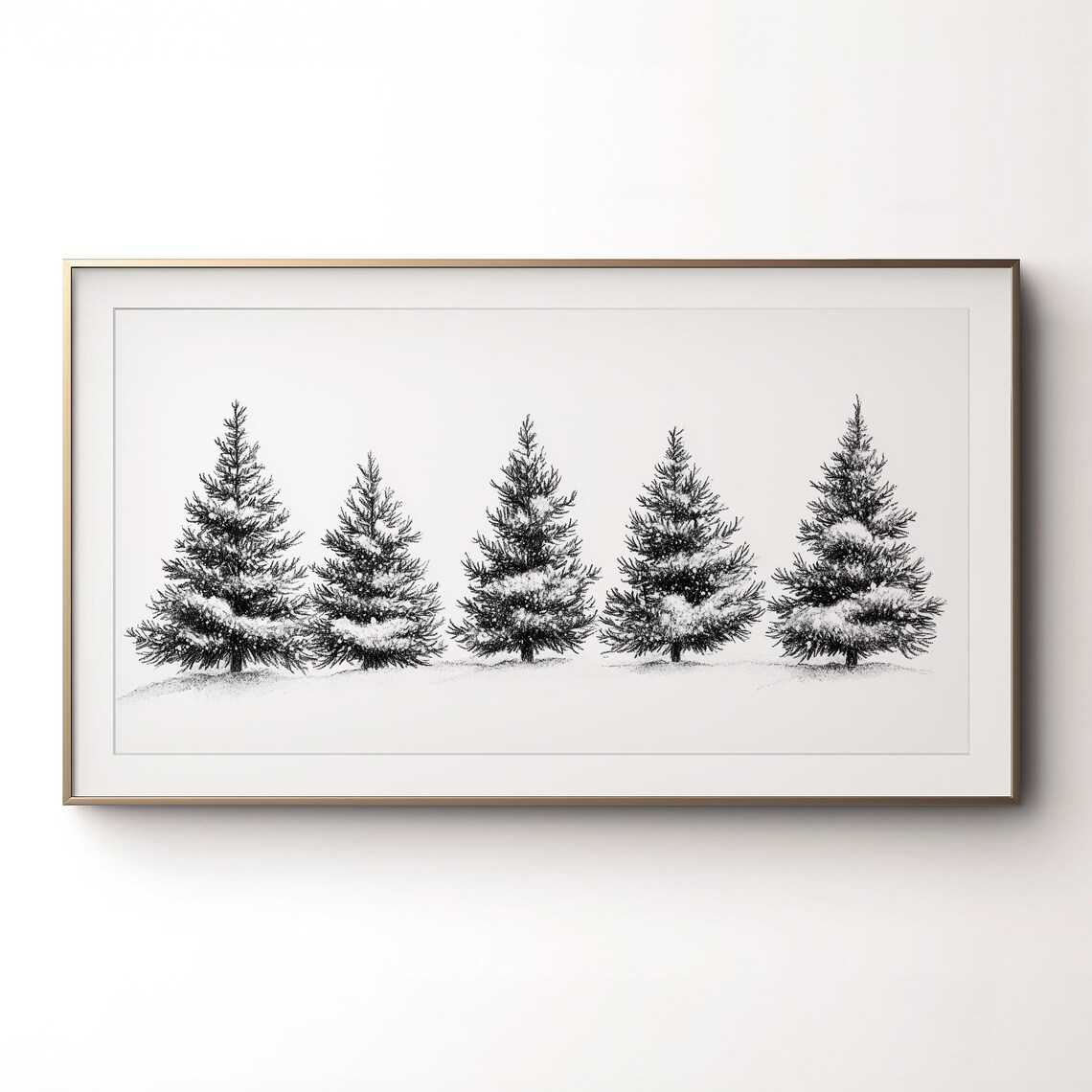 Snowy Evergreen Trees Minimalist Black White Winter Forest Poster - Image 3