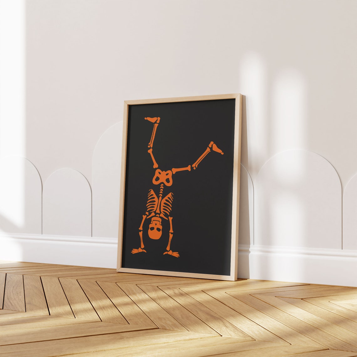Orange Skeleton Handstand Funny Black Halloween Spooky Poster - Image 3