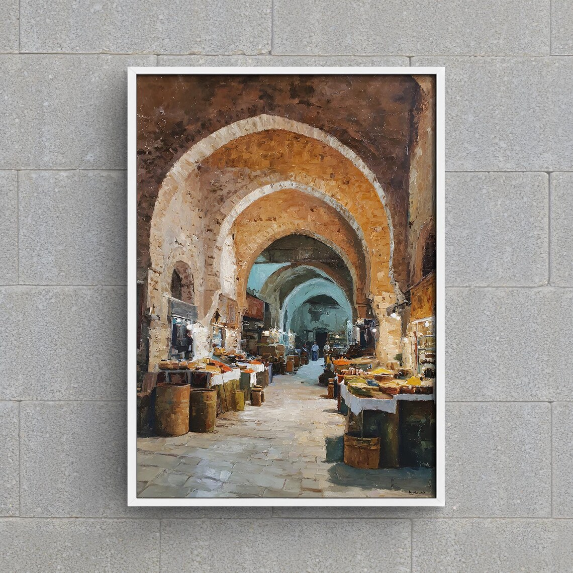 Istanbul Grand Bazaar Stone Arches and Market Stalls Oil Poster