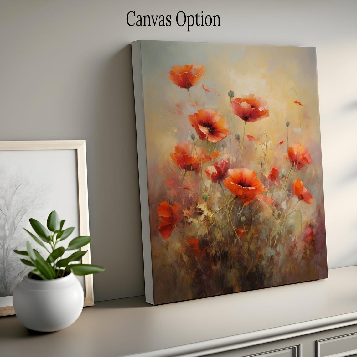 Red Poppies in Golden Mist Impressionist Meadow Floral Art Poster - Image 2