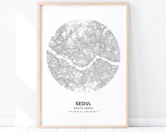 Seoul Circle Map Print Art Poster South Korea City Street Road Modern Wall Home Office Decor