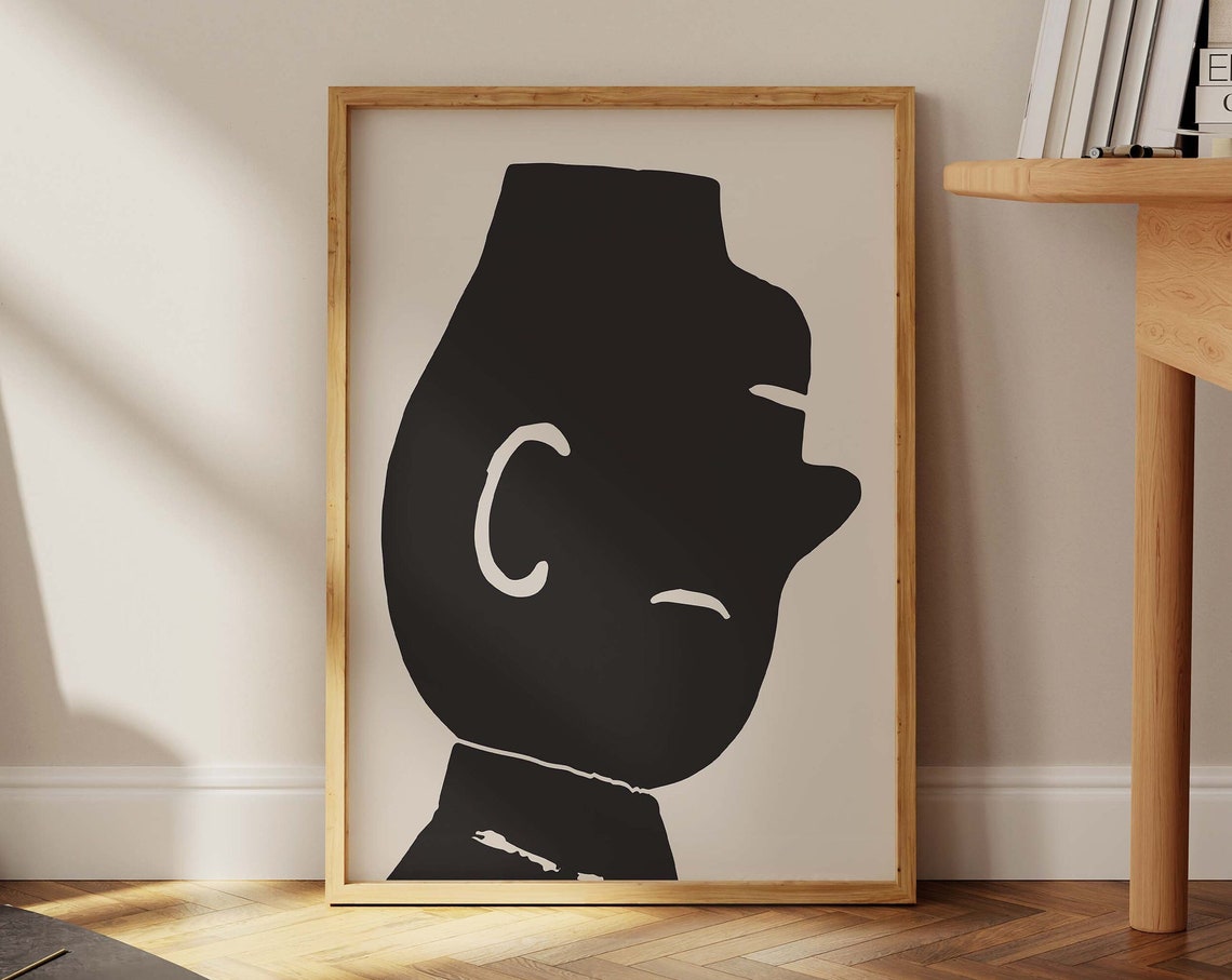 Matisse Style Black Abstract Face Silhouette Beige Modern Wall Art - Image 3