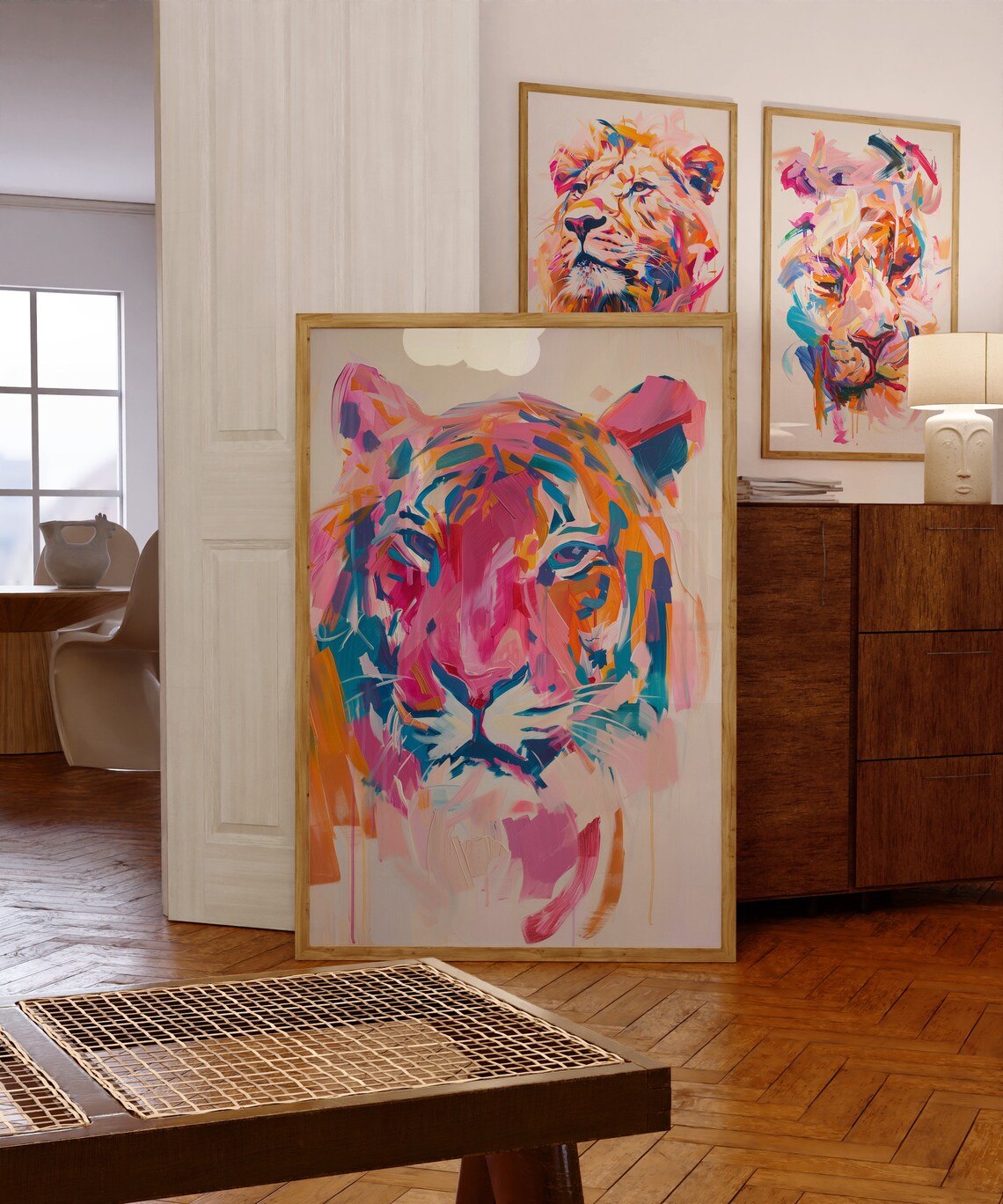 Pink Tiger Art Print, Maximalist Kitsch Decor