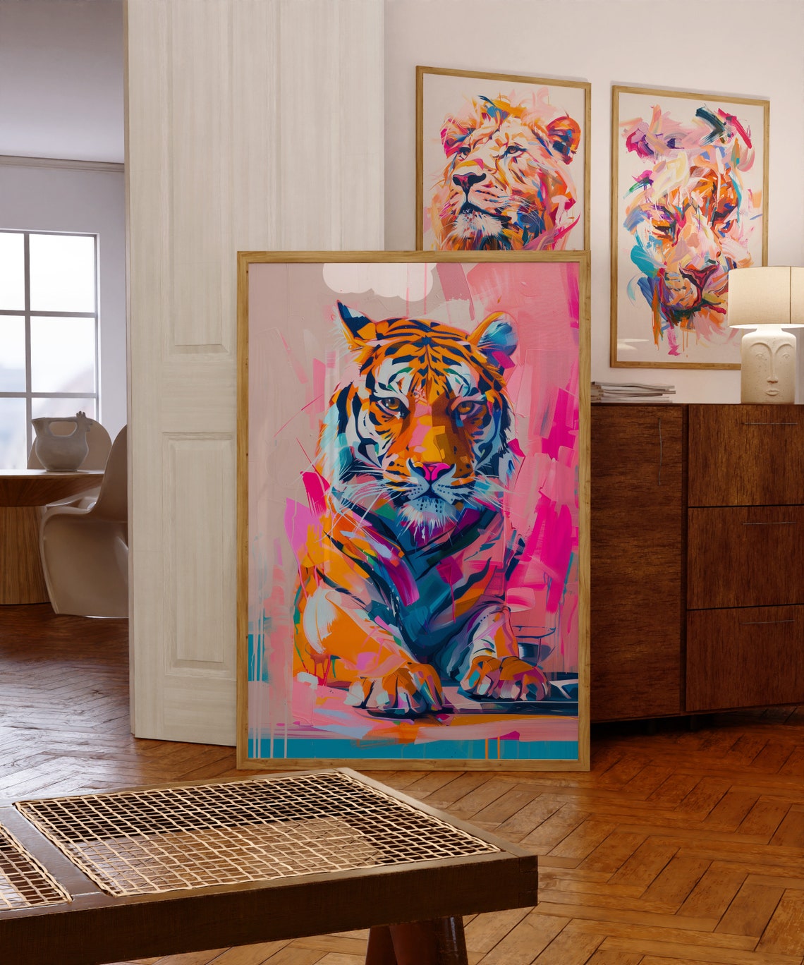 Pink Pop Art Tiger Portrait Bold Colorful Abstract Living Room Poster - Image 2
