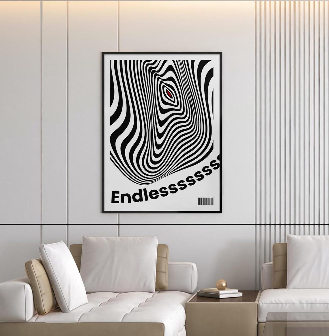 Endless Optical Illusion Poster Black And White Warped Lines Red Dot - Image 2