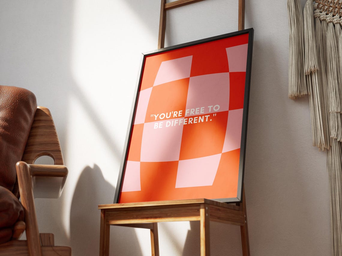 Retro Geometric Pattern Print Youre Free To Be Different Quote 70s Inspired Art Groovy Decor Bold Color Pattern Self Expression Decor - Image 3