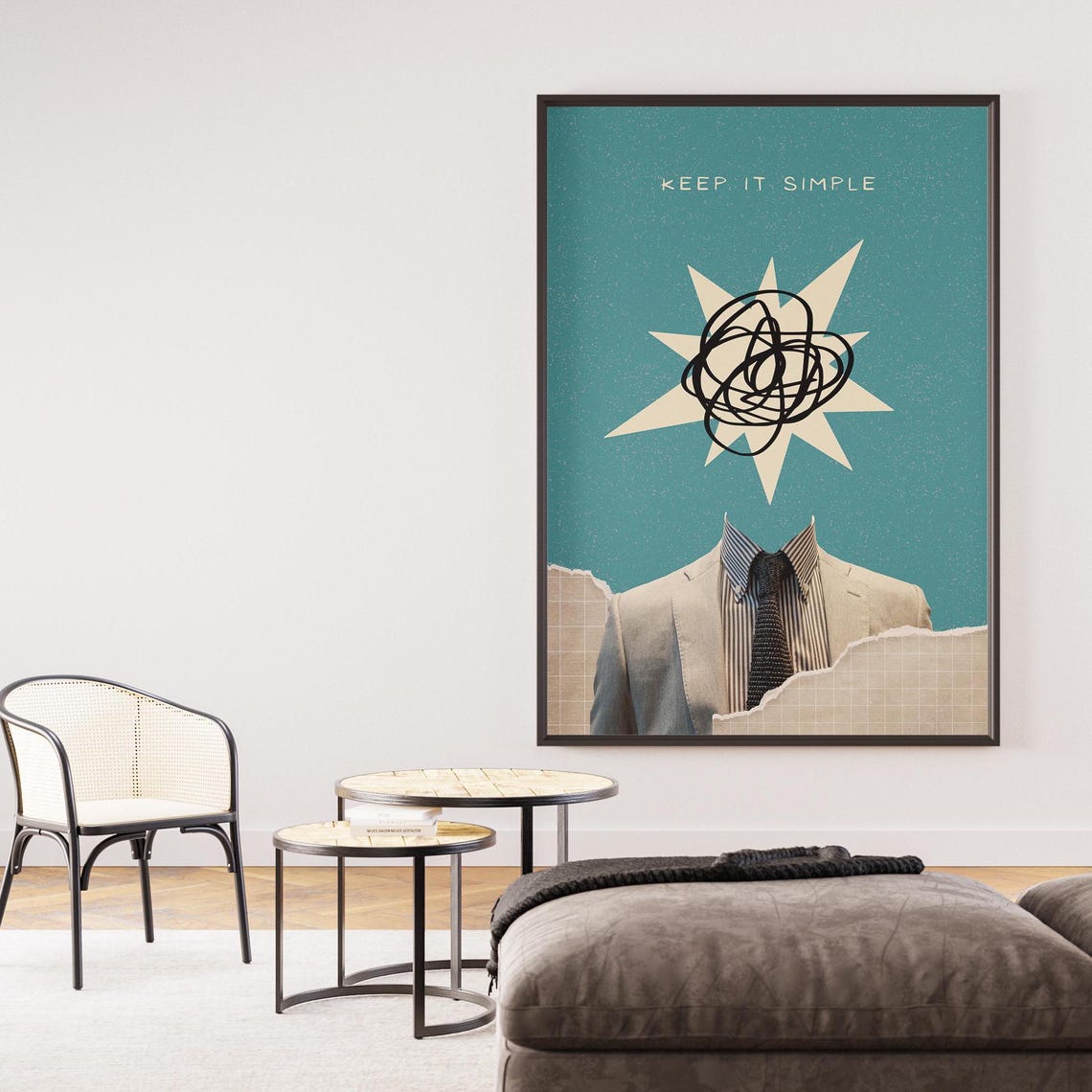 Keep It Simple Motivational Surreal Office Worker Collage Poster - Image 3