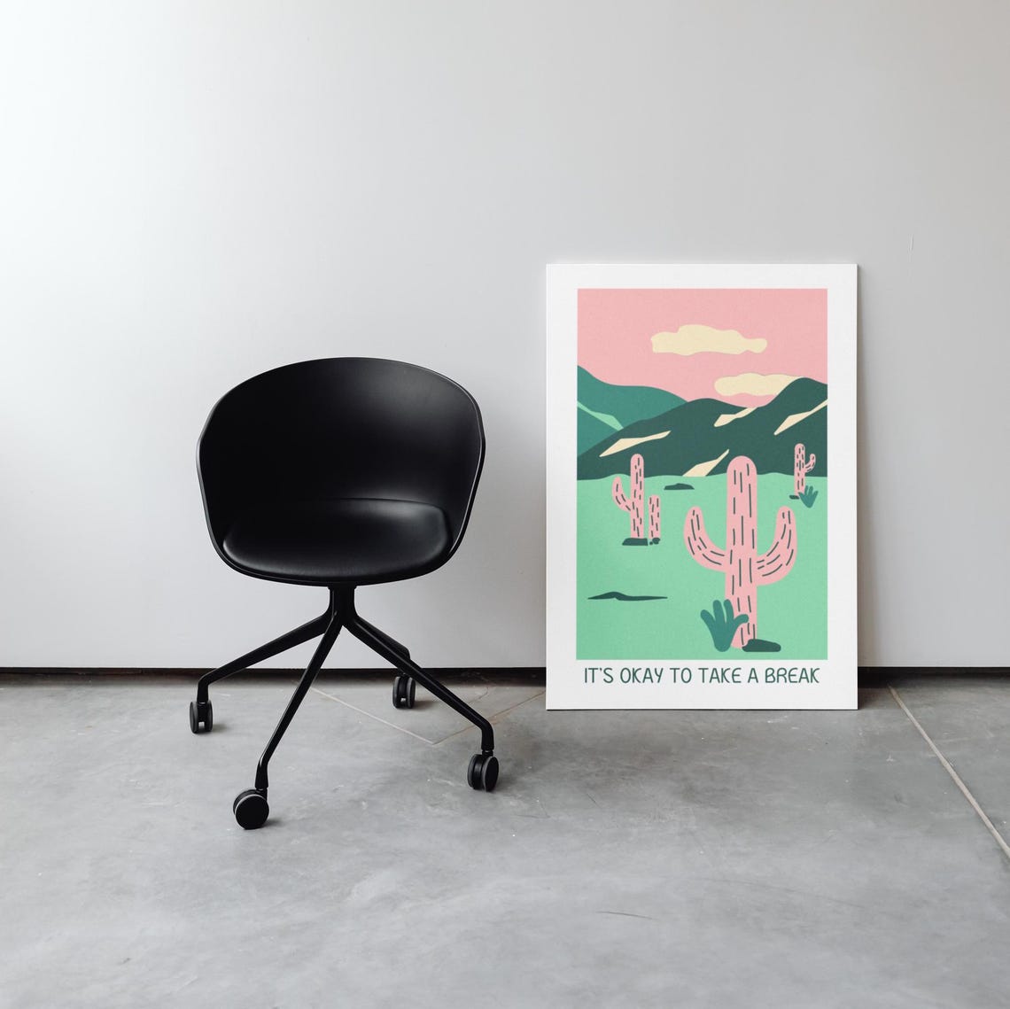 It's Okay to Take a Break Pink Desert Cactus Relaxation Poster - Image 2