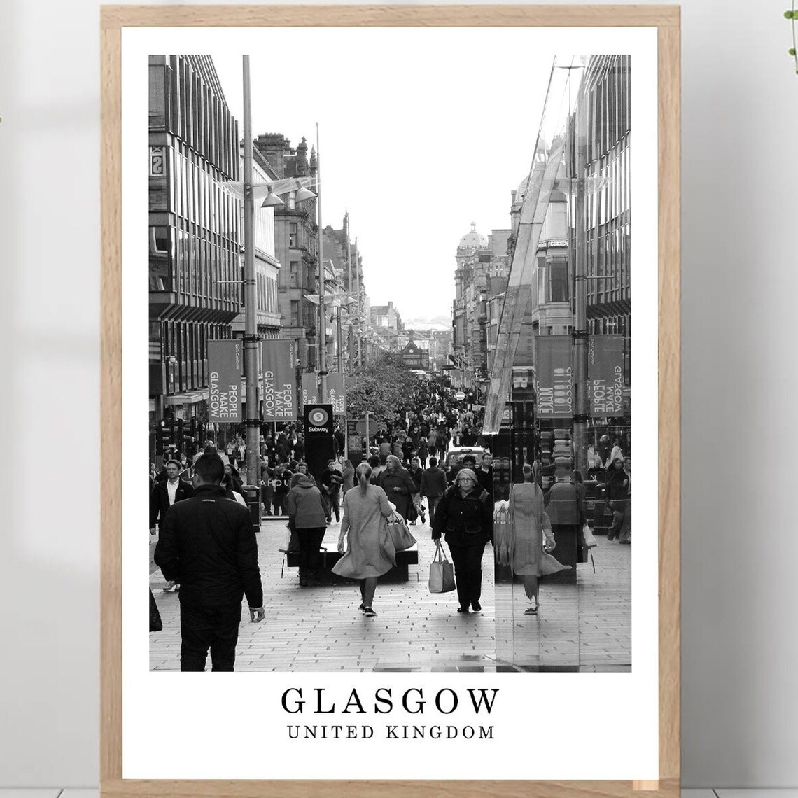 Glasgow Scotland Buchanan Street Crowd Black And White Photo Poster