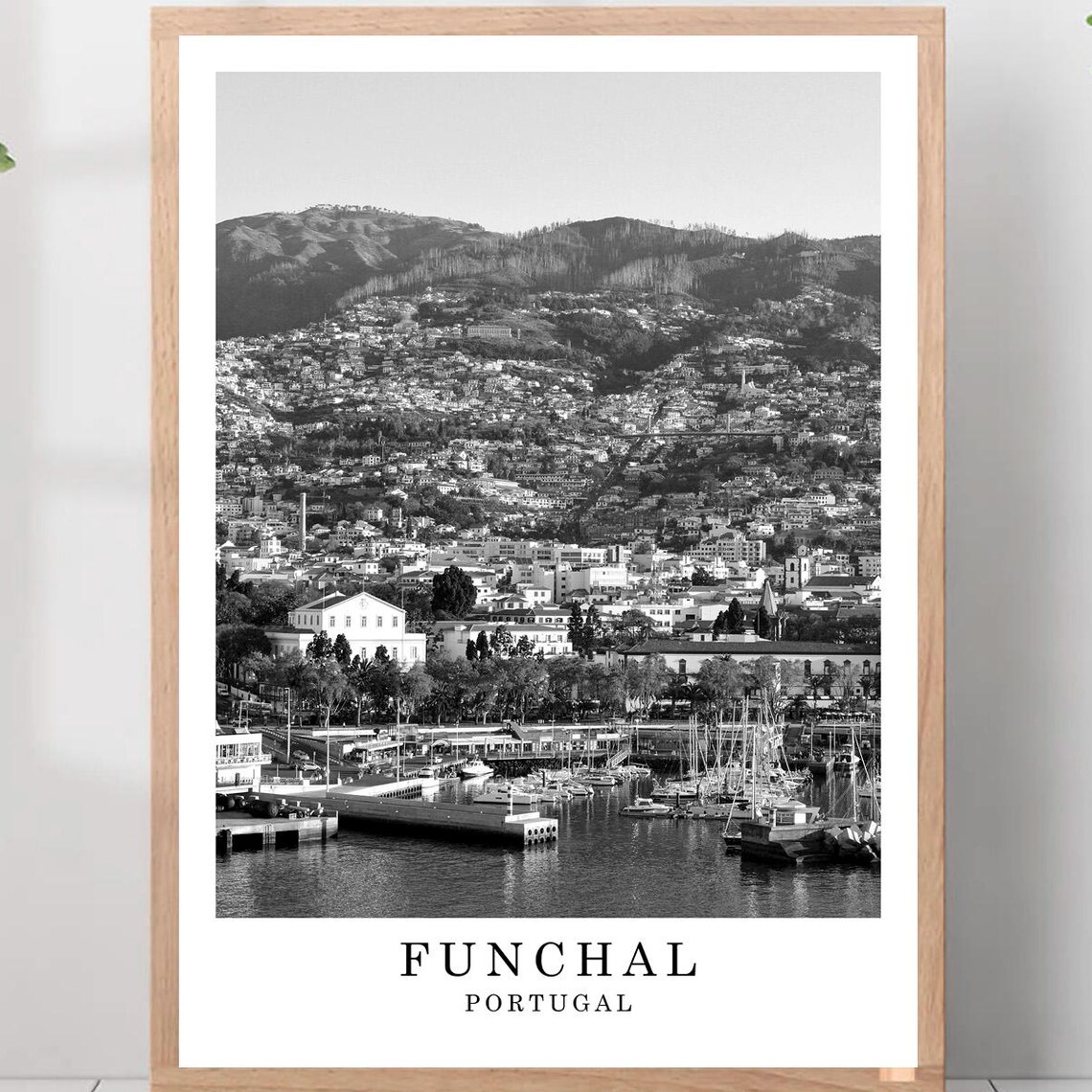 Funchal Portugal Madeira Harbor View Black And White Travel Photo Poster