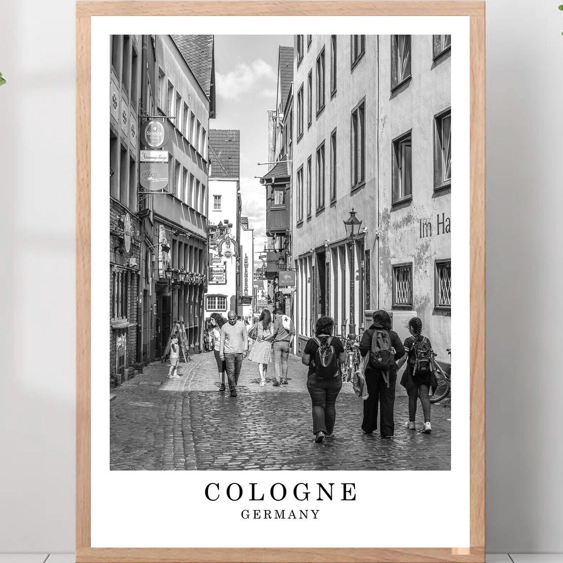 Cologne Germany Old Town Cobblestone Street Black And White Photo Poster