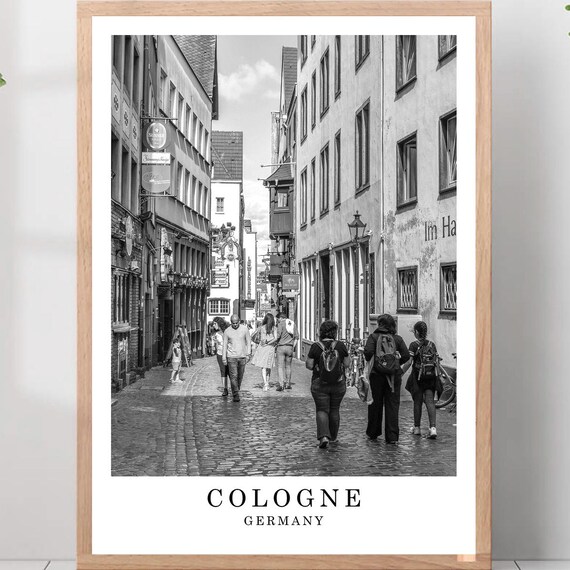 Cologne Germany Old Town Cobblestone Street Black And White Photo Poster