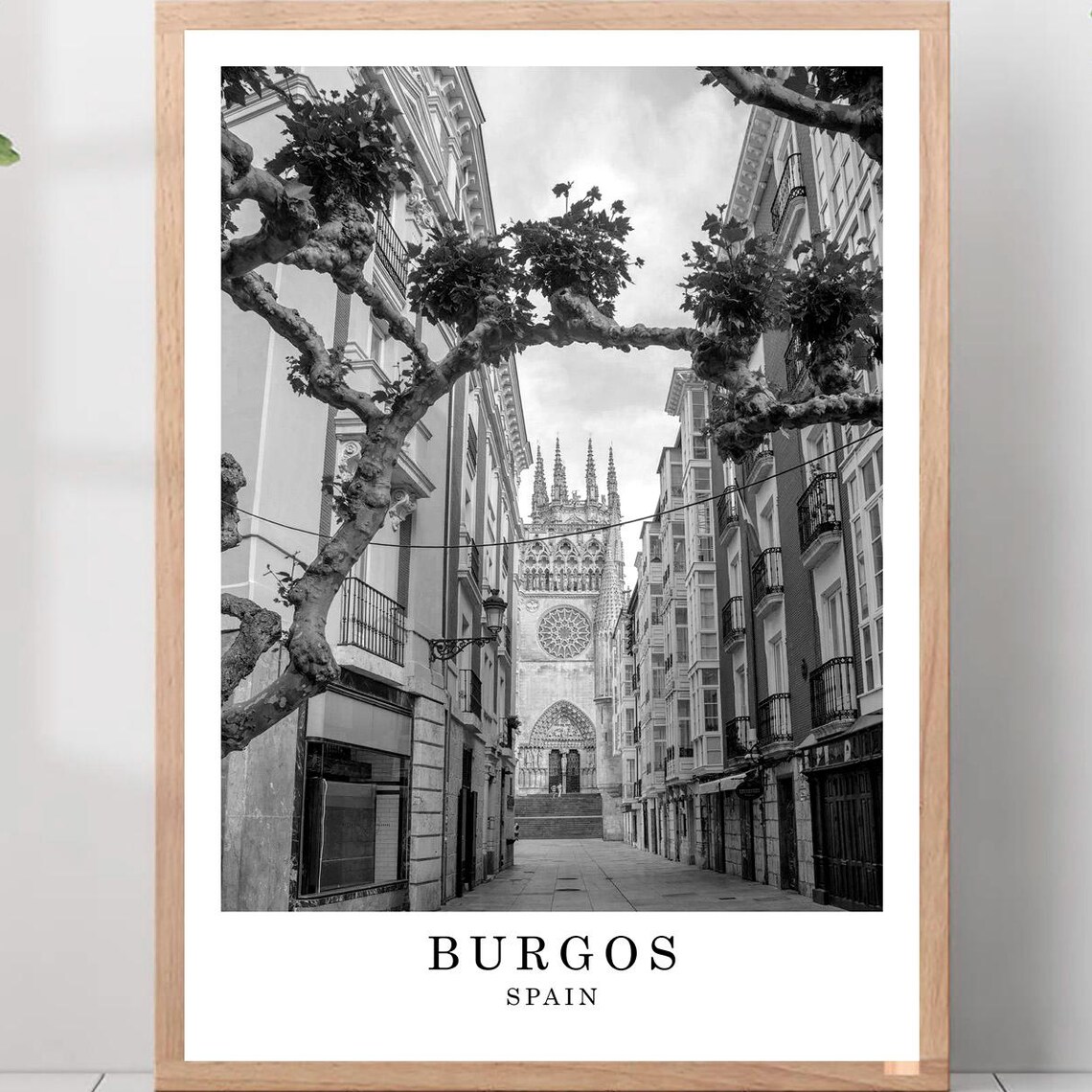 Burgos Spain Cathedral Street View Black And White Travel Photo Poster