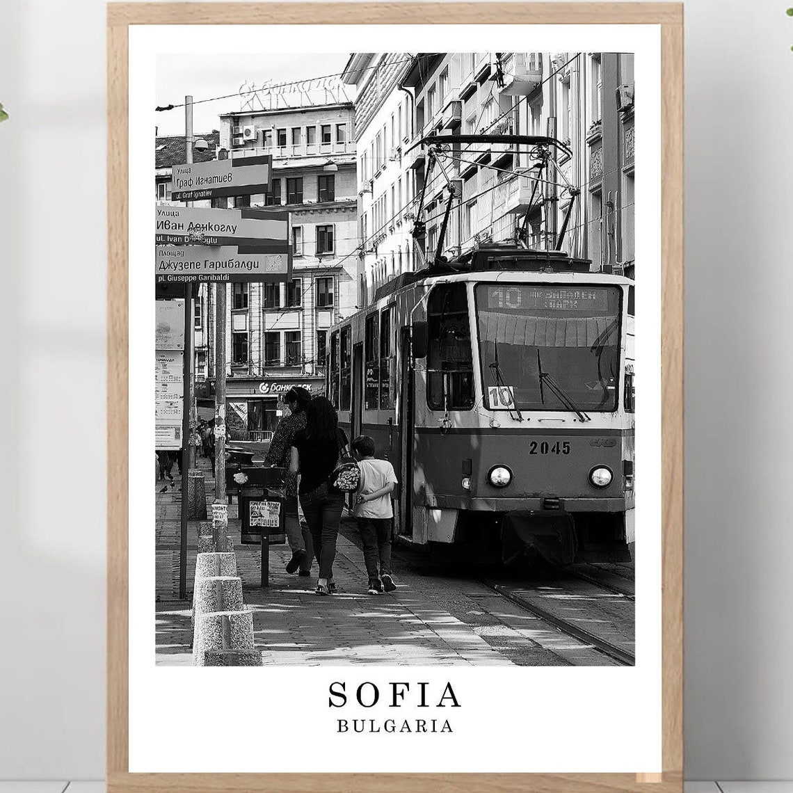 Sofia Bulgaria Vintage Tram Street Black And White Photo Poster