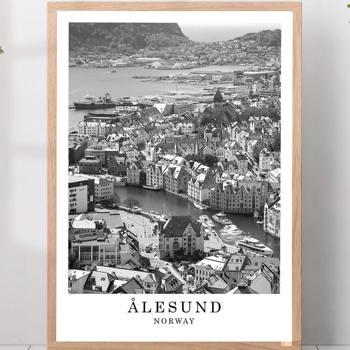 Alesund Norway Art Nouveau Town Aerial Black And White Travel Photo Poster