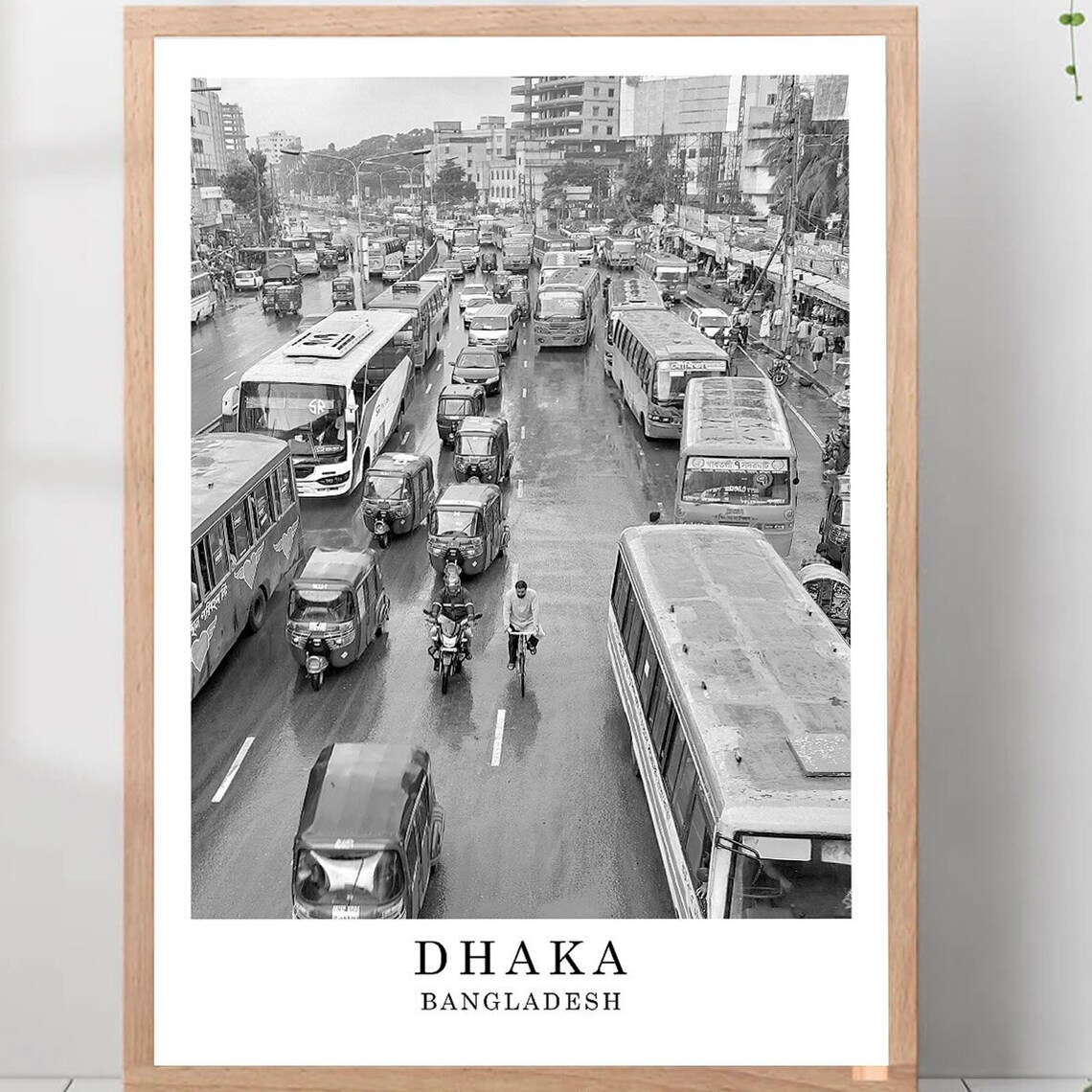 Dhaka Bangladesh Busy City Street Black And White Travel Photo Poster
