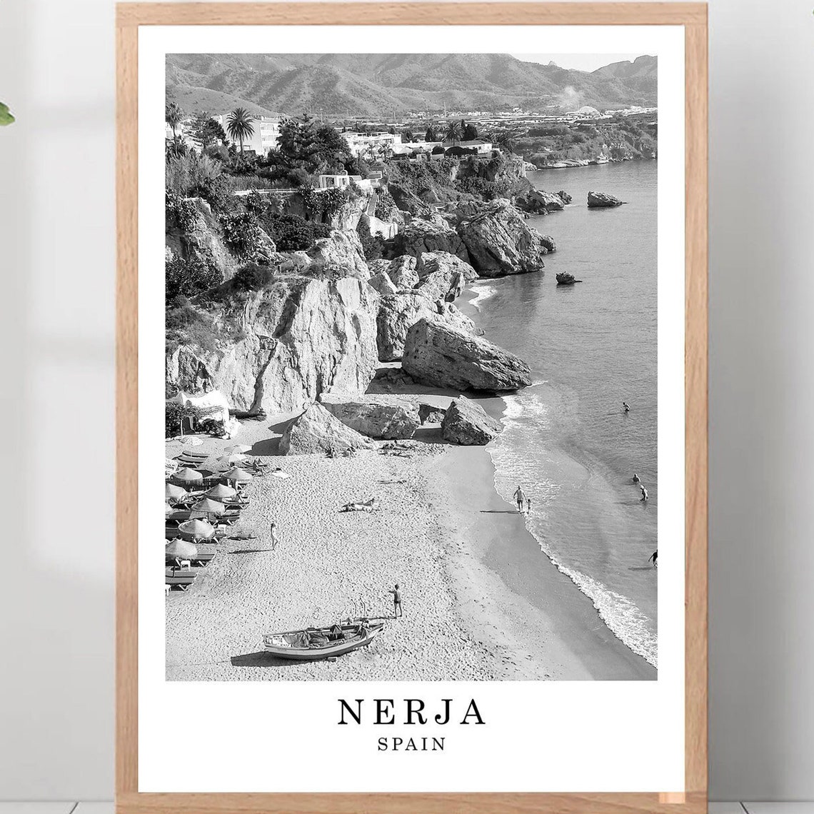 Nerja Beach Cliffs Black And White Costa Del Sol Spain Poster