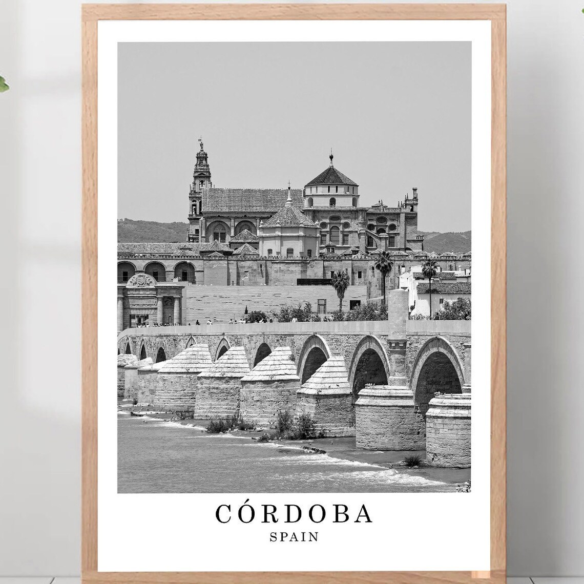 Cordoba Spain Roman Bridge Mezquita Black And White Photo Poster