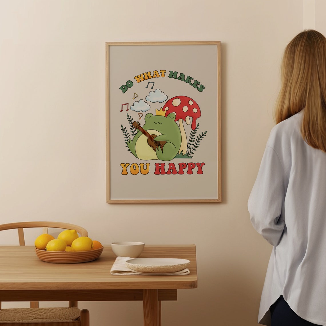 Do What Makes You Happy Cute Frog Guitar Mushroom Retro Poster - Image 3