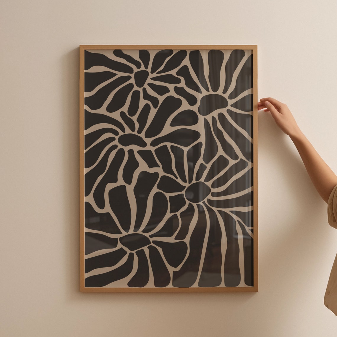 Black White Abstract Floral Pattern Modern Graphic Wall Poster - Image 3