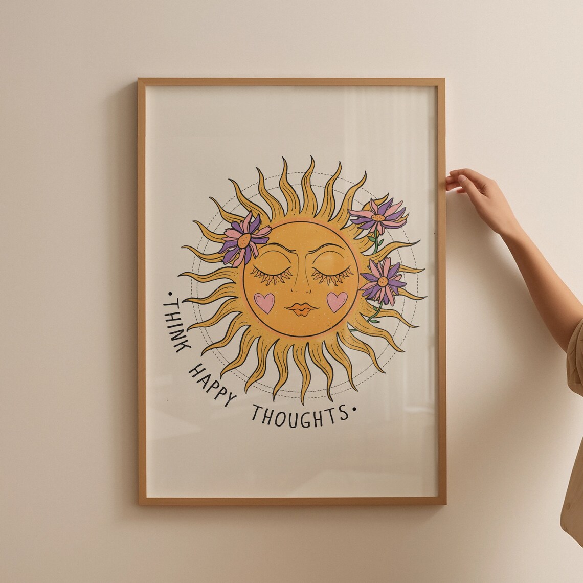 Retro Sun Celestial Art Print, 70s Wall Decor