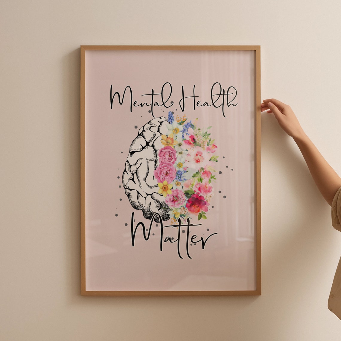 Mental Health Matters Floral Brain Watercolor Therapist Poster