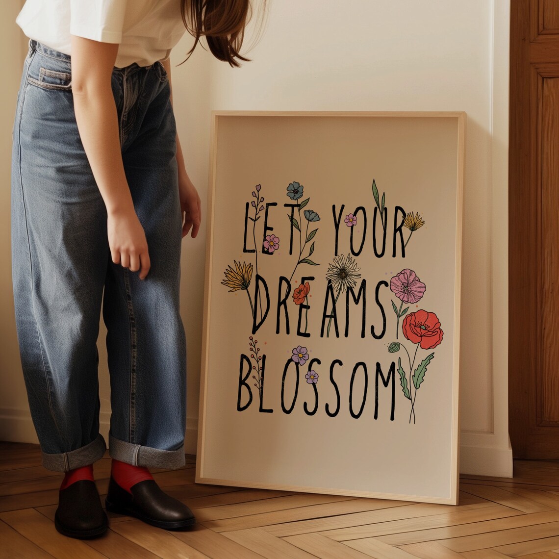Hippie Flower Quote Retro Poster, Floral Decor - Image 3