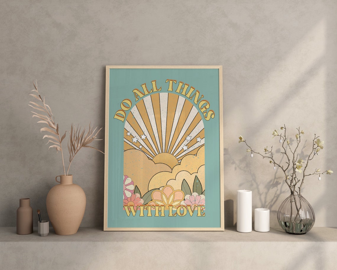 Do All Things With Love Retro Sunrise Arch Clouds Wall Poster - Image 3