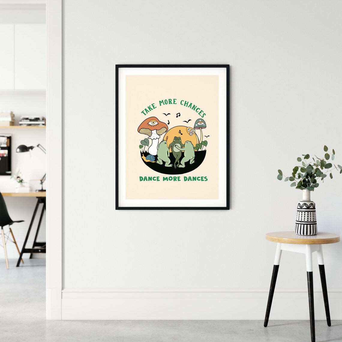 Retro Frog with Vintage Mushroom Illustration Art Print - Image 4