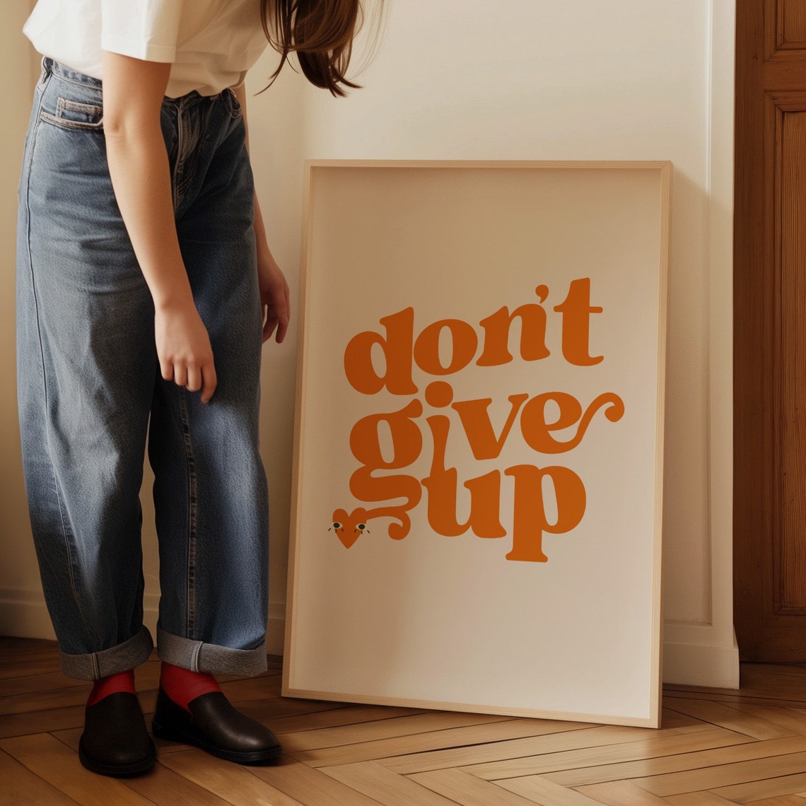 Dont Give Up Orange Groovy Retro Lettering Motivational Quote Poster - Image 2