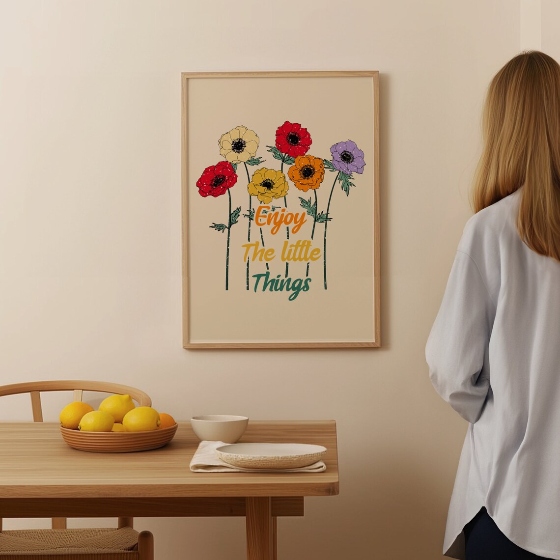 Enjoy The Little Things Poppy Floral Vintage Quote Art Poster - Image 3